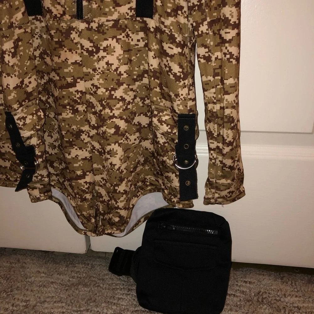 Girl’s Halloween Costume - Camo Military Romper with Hat and Fanny Pack.